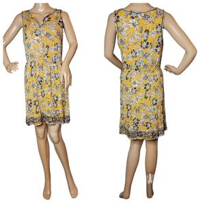 Market & Spruce Auria embroidered dress. Yellow/Navy floral. Stretch. Medium.